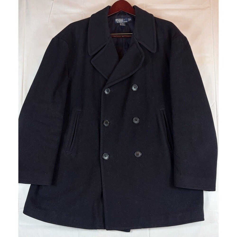 Polo Ralph Lauren Pea Coat Vintage 100% Wool Double Breasted Navy Blue Men’s XL
